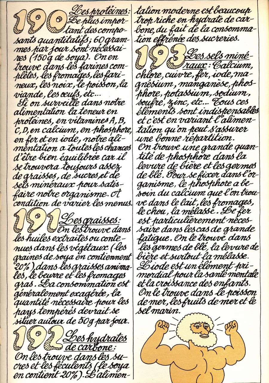 190 - les protéines - 191 - les graisses - 192 - les hydrates de carbone - 193 - les sels minéraux