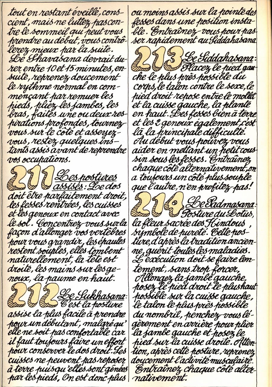 211 - les postures assises - 212 - le sukhasana - 213 - le siddahasana - 214 - le padmasana