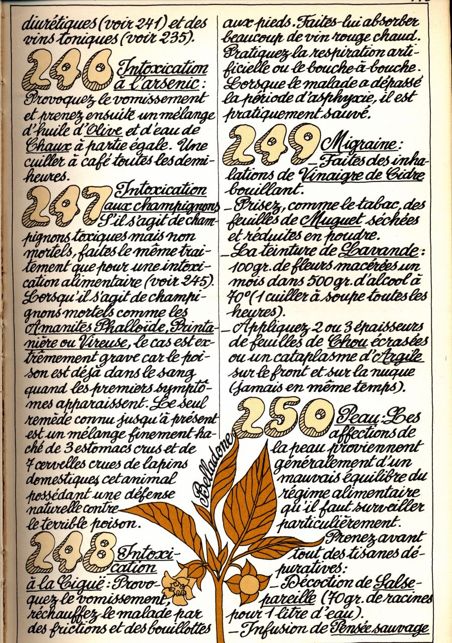 246 - intoxication à l'arsenic - 247 - intoxication aux champignons - 248 - intoxication la ciguë - 249 - migraine - 250 - peau